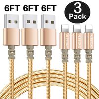 iPhone Charger,3 Pack (6FT) Nylon Braided Lightning Cable Syncing and Fast Cord（Gold)