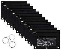 Binder Pencil Pouch with Zipper Pulls,Zipper Pencil Case with 3 Ring and Double Pocket and Mesh Window(Black,12 Packs)
