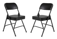 (2 Pack) NPS 3200 Series Premium 2" Vinyl Upholstered Double Hinge Folding Chair, Black