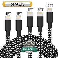 iPhone Charger, Neatlo MFi Certified Lightning Cable 5Pack [3/3/6/6/10FT] Extra Long Nylon Braided USB Charging Cord Compatible iPhone Xs/Max/XR/X/8/8Plus/7/7Plus/6S/6S Plus/SE/iPad-Black White