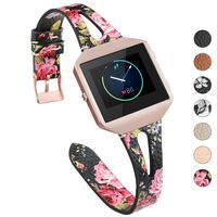 YiJYi Leather Bands Compatible with Fitbit Blaze,Slim Band with Metal Frame Replacement Sport Strap Wristband for Women Men (Black/Pink Floral)