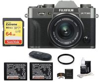 FUJIFILM X-T30 Mirrorless Digital Camera Bundle (with XC 15-45mm Lens Spare Battery Bundle, Dark Silver)
