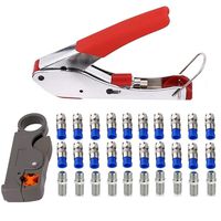 Coax Crimper Tool Kit Coaxial Compression Stripping Tool Cable Wire Stripper with 20 PCS F Male and 10 PCS Female to Female RG6 Connectors