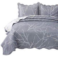 Bedsure Quilt Set Full/Queen Size(90x96 inches) - Tree Branch Floral Pattern - Lightweight Microfiber Bedspread Coverlet Quilt for Spring and Summer, 1 Quilt and 2 Pillow Shams - Grey/Ivory