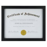 ONE WALL Tempered Glass Picture Frame Black 8.5x11 Documents Certificate Diploma Without Mat