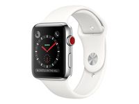 Apple Watch Series 3 38mm Stainless Steel Case with Soft White Sport Band (GPS + Cellular) MQJV2LL/A
