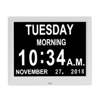 Digital Calendar Day Clocks-8 Alarms,Extra Large Non-Abbreviated Day for Vision Impaired, Elderly,Dementia, Memory Loss (White)