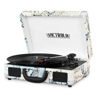 Victrola Vintage 3-Speed Bluetooth Suitcase Turntable with Speakers, Retro Map
