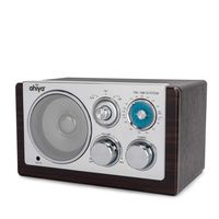 ahiya Radios AM FM Radio Receiver UL Certified AC 120V Adapter Rotary Button Tuning Volume Control Built-in 5W Speaker Wood Cabinet 68.3 in Long Power Cable Dark Brown
