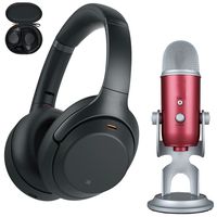 Sony WH1000XM3/B Noise Cancelling Wireless Headphones + Blue Yeti USB Mic (Steel Red)