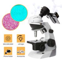 SWIFT Compound Monocular Microscope 60X-200X, Microscopes for Kids STEM Kit with 42 PCS Accessories Including Smartphone Adapter, 10 PCS Blank Slides for Beginners Students