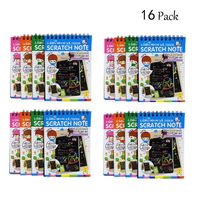 16 Pack Scratch Note Pads with 4 Different Colors Random Delivery, Drawing Notepads for Kids and Wooden Stylus with Each Note