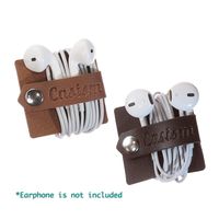 Casism Earphone Wrap Earphone Holder with Keyring Synthetic Leather Earphone Organizer (2 Pack, Brown & Dark Brown)