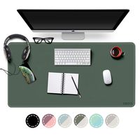 EMINTA Office Desk Pad Mouse Mat, 2019 Sewing Ultra Thin Waterproof Desk Blotter Protector, Extended PU Leather Desk Writing Mat for Office/Home (Dark Green/Gray, 31.5" x 15.7")