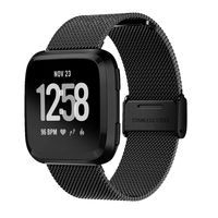 MEFEO Metal Mesh Bands Compatible with Fitbit Versa, Stainless Steel Band Strap with Secure Buckle Wristbands Accessories Replacement for Fitbit Versa/Versa 2/Versa Lite/SE Women Men (Black)