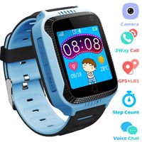 Kids GPS Smartwatch for Boys Girls - Student Fitness Tracker Watch GPS Tracker Wristband Phone with Game SOS Voice Chat Alarm Clock Camera Flashlight Children Birthday Wrist Watch,Blue