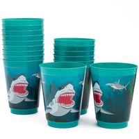 Blue Panda Shark Party Reusable Plastic Cups, 16 Pack