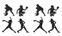 Beistle 54761 8Piece Softball Silhouettes, 9" - 12.5", Black/White