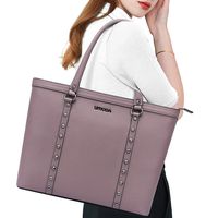 Laptop Bag for Women,15.6 Inch Padded Computer Bags for Women,Chic Studded Laptop Briefcase for Business Work Travel,Light Purple