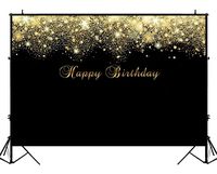 BackdropsOnline 7x5ft Black and Gold Happy 30th 40th 50th 60th Birthday Backdrop Glitter Golden Dots Party Cake Table Decorations Banner Photo Studio Booth Vinyl Background for Pictures