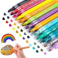 Acrylic Paint Marker Pens, Paint Pens for Rocks Painting, Wood, Fabric, Plastic, Canvas, Glass, Mugs, DIY Craft, Card Making, Art School Supplies. Water Based Acrylic Paint Markers Set of 24 Colors
