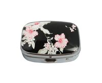Baoquan Custom Silver Square Glass Pill Case Medicine Vitamin Organizer Pocket Decoration Gift (Vintage Flower)