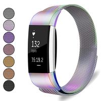 Mosonoi Compatiable with Fitbit Charge 2 Bands, Adjustable Metal Straps Replacement Bands Charge 2 Accessories Fit for Fitbit Charge 2 Smartwatch Women Men(Small, Rainbow)