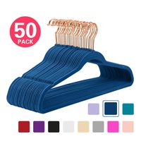 MIZGI Premium Velvet Hangers (Pack of 50) Heavyduty - Non Slip - Velvet Suit Hangers Dark Blue - Copper/Rose Gold Hooks,Space Saving Clothes Hangers