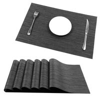 U'Artlines Placemats, Heat-Resistant Placemats Stain Resistant Anti-Skid Washable PVC Table Mats Woven Vinyl Placemats, Set of 6 (6pcs placemats, B Black)