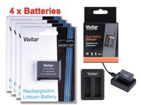 4 Pack of AHDBT-401 High Capacity 1650 mAh Li-ion Replacement Batteries for GoPro HD HERO4 (VIV-GB-HERO4) + Vivitar Dual Battery Charger (VIV-QC-8202)