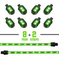 GREEN 8 POD 2 STRIP LED Universal Motorcycle Accent Neon Underglow Light Kit