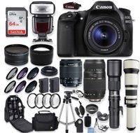Canon EOS 80D DSLR Camera + Canon EF-S 18-55mm + Tamron 70-300mm Lens + 500mm & 650-1300mm Telephoto Preset Lens + Wide Angle & Telephoto Lens + Macro Filter Kit + 64GB Memory Card + Accessory Bundle