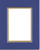Pack of 5 11x14 Royal Blue & Gold Double Picture Mats Cut for 8x10 Pictures