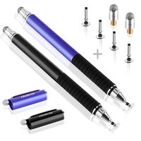 MEKO(TM) (2 Pcs)[2 in 1 Precision Series] Disc Stylus/Styli Bundle with 4 Replaceable Disc Tips, 2 Replaceable Fiber Tips for All Touch Screen Devices - (Black/Blue)
