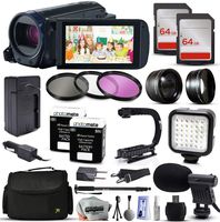 Canon VIXIA HF R62 HD Video Camcorder with 2X 64GB SD Card, 72" Monopod, X-Grip Action Stabilizing Handle, VL-5 LED Video Light, 2.2X Telephoto Lens, 10pcs Cleaning Kit and Accessory Bundle