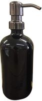 Industrial Rewind Black Glass Soap Dispenser with Gun Metal Color Pump - Black 16oz Glass Jar Lotion Bottle (Black/Gun Metal)