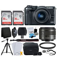 Canon EOS M6 Mirrorless Digital Camera + EF-M 15-45mm f/3.5-6.3 is STM Lens (Graphite) + 32GB Memory Card + Camera/Camcorder Bag + Quality Tripod + USB Card Reader + 49mm UV Filter - Accessory Bundle