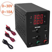 DC Power Supply Variable,0-30V / 0-10A Adjustable Switching DC Regulated Power Supply with Digital LCD Display and USB Interface 5V2A, Alligator Leads and US Power Cord Included (Black-30V10A)