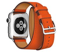 Compatible with SmartWatch Band 11 Colour Calfskin Genuine Leather Double Tour Replacement iWatch Strap with Classic Metal Adapter Clasp for iWatch Series 4.3.2.1 Hermes & Edition (Orange, 40mm)