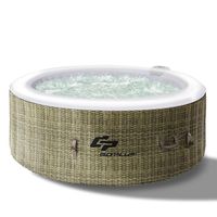 GYMAX Outdoor Spa, 4 Person Inflatable Portable Hot Tub with Accessories Set for Relaxation Hydrotherapy (Coffee)