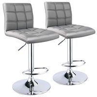 Leopard Square Back Adjustable Bar Stool, Set of 2, Light Grey