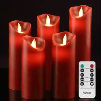 Vinkor Flameless Candles Battery Operated Candles 4" 5" 6" 7" 8" Set of 5 Burgundy Real Wax Pillar LED Candles with 10-Key Remote and Cycling 24 Hours Timer