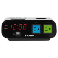 Sharp Digital Alarm Clock with 2X Power Outlets with Surge Protect and Rapid Charge USB Port (Blue/Green)