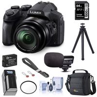 Panasonic Lumix DMC-FZ300 Digital Camera, 12.1 Megapixel, 1/2.3-inch Sensor, 4K Video, 24X Zoom Lens F2.8 Bundle with Bag, Mic, Wrist Strap, Battery, Charger, 64GB SD Card, UFO 2 Tripod + More