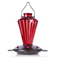 BOLITE 18017-R Hummingbird Feeder, Glass Hummingbird Feeder for Outdoors, Diamond Shape Bottle, 20 Ounces, Red