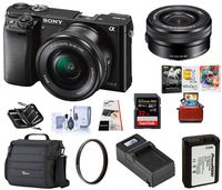 Sony Alpha a6000 Mirrorless Digital Camera 24.3MP SLR Camera, Black w/16-50mm Power Zoom Lens | Cam Bag + Extra Battery + Base Charger + 32 GB SD Card + Memory Wallet + Mac Software + UV Filter + More
