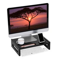 SONGMICS Bamboo Wood Monitor Computer Riser with Storage Organizer Office Desk Laptop Cellphone TV Printer Desktop Container Black ULLD211BK