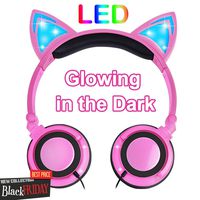 Kids Cat Ears Headphones, Over/On Earphones with LED Battery, Wired Foldable Glowing Headphones for Girls Boys Toddlers, 3.5mm Jack Headset for Phone PC Learning Accessories Holiday Xmas Birthday Gift