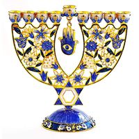 Ciel Collectables Menorah with Hamsa. Hand Made with Swarovski Crystals & Enamel