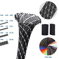25ft-1/4 inch Flexible PET Expandable Braided Cable Sleeve, Premium Wires Sleeving Management and Organizer, Protector for TV, Audio, PC, and Other Home or Office Device Cords-Black&White